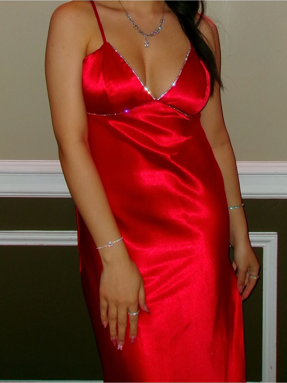 Red Satin Slip Chemise with Spaghetti Straps